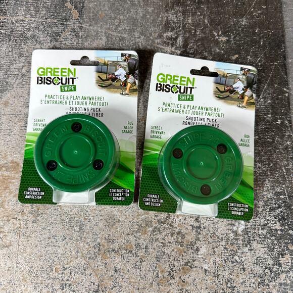 Green Biscuit Hockey Puck 2 Pack Original and Snipe Indoor Outdoor New Sealed - Picture 1 of 5